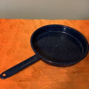 Vintage 10” Enamelware Blue Speckled Enamel Camping Fry Pan ~Skillet Pan